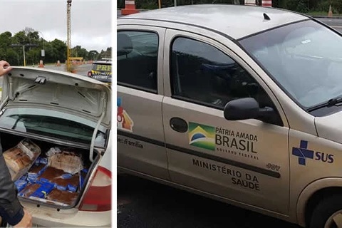 PRF apreende 150 kg de maconha em carro com plotagem falsa do Ministério da Saúde