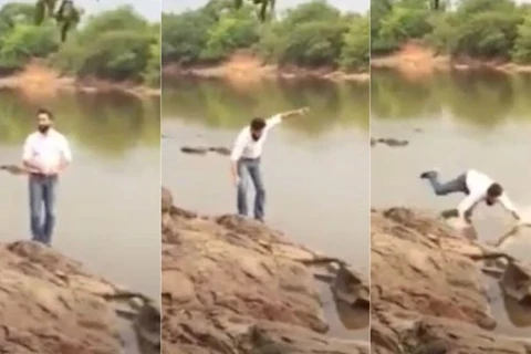 Candidato a prefeito vai gravar vídeo próximo ao rio, desequilibra e cai; Assista!