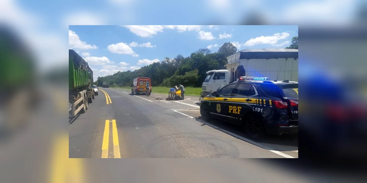 Motociclista escapa da morte após bater contra caminhão no trevo de Ipiranga