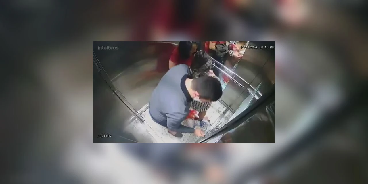 Câmera de segurança flagra Mulher dando a luz dentro de elevador de prédio