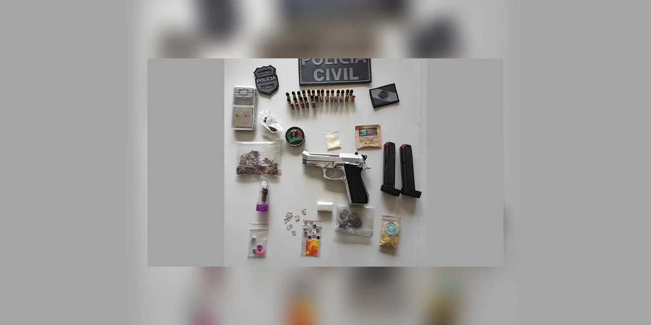 Polícia civil apreende grande variedade de drogas e arma de fogo em Jaguariaíva