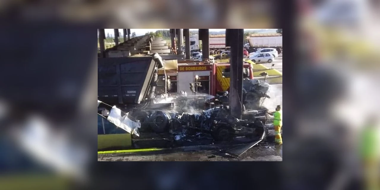 Motorista morre carbonizado em acidente na praça de pedágio de São Luiz do Purunã