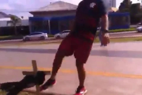 Homem chuta cruzes que lembram mortos pela Covid, em Toledo