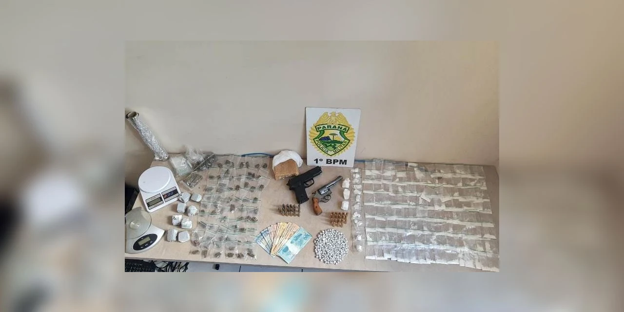 PM fecha ‘boca de fumo’ e apreende drogas, arma e munições em Castro