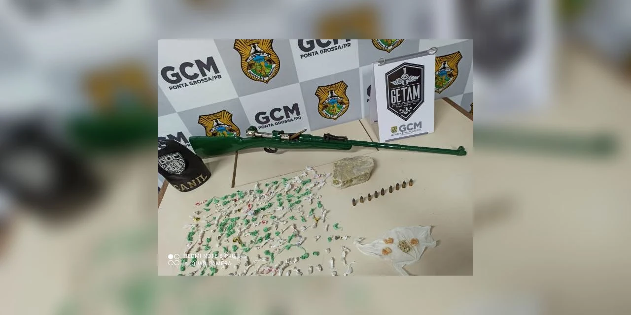 Guarda Municipal apreende fuzil e drogas no Pitangui, em PG