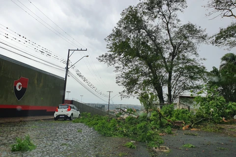 Vendaval causa destruição  e vacinacão é suspensa no Centro de Eventos