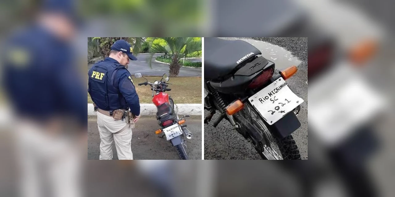 Moto é apreendida com placa pintada à mão