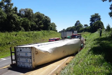 Caminhão carregado de carne tomba e seguranças entram em confronto com saqueadores em Palmeira
