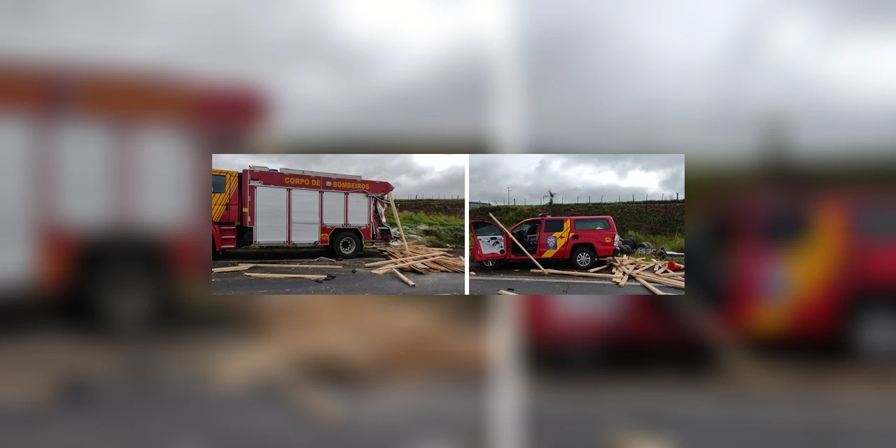 Caminhão desgovernado atinge viaturas do Corpo de Bombeiros que atendiam acidente com 5 mortes na BR-376