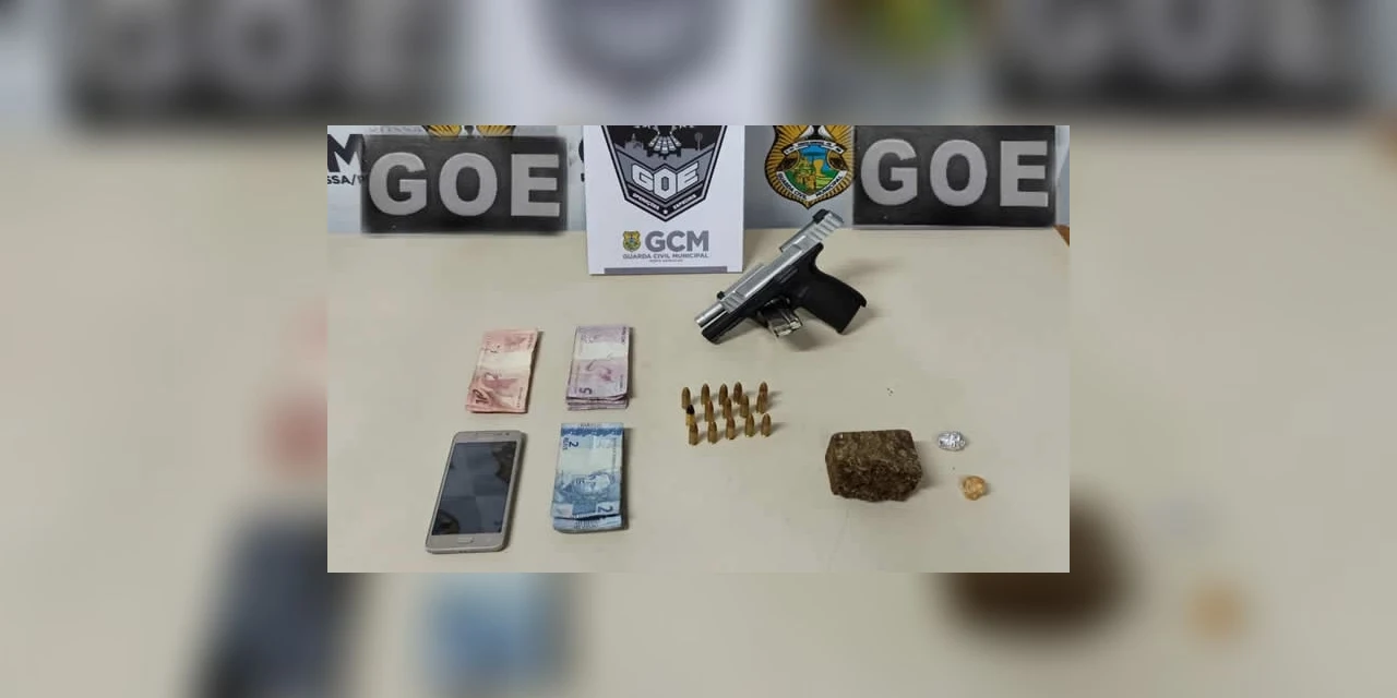GOE da GM prende individuo com arma e drogas em PG