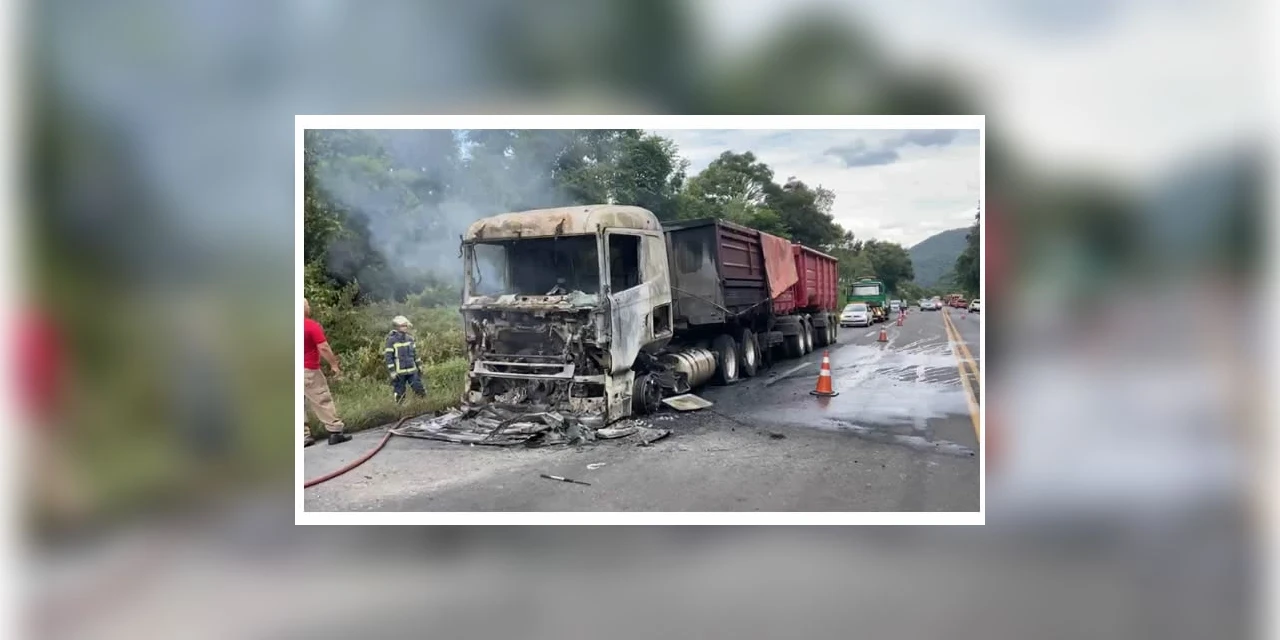 PRF e Bombeiros atendem ocorrência de incêndio em carreta em Prudentópolis
