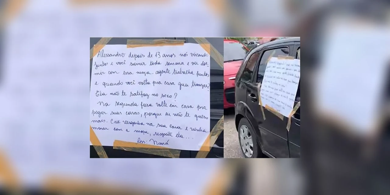 Após descobrir traição mulher deixa carta no carro; "crie vergonha na cara e va morar com a moça"”