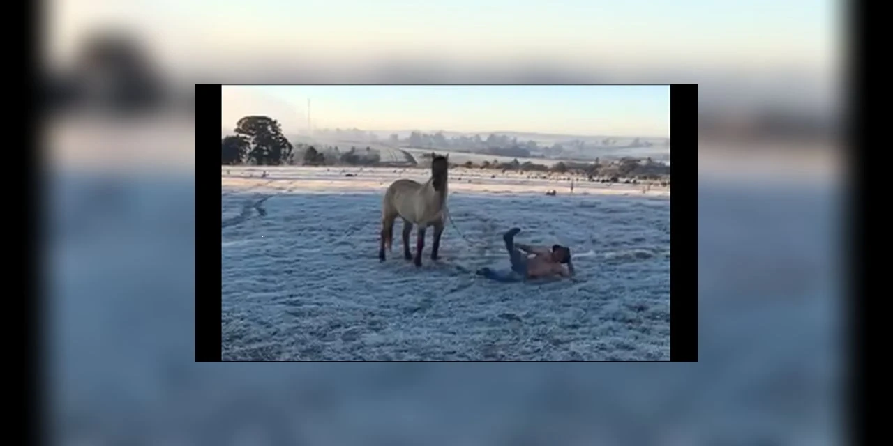 Ponta-grossense ignora geada e faz vídeo sem camisa; assista!