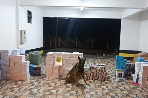 Com ajuda de cão farejador, PRE apreende 3,7 mil produtos oriundos do Paraguai em ônibus de turismo