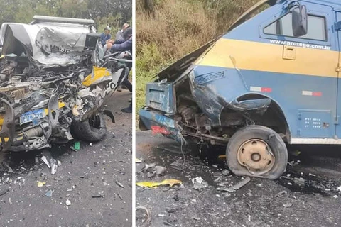 Policiais militares ficam feridos após colisão entre viatura e carro-forte, em Candido de Abreu
