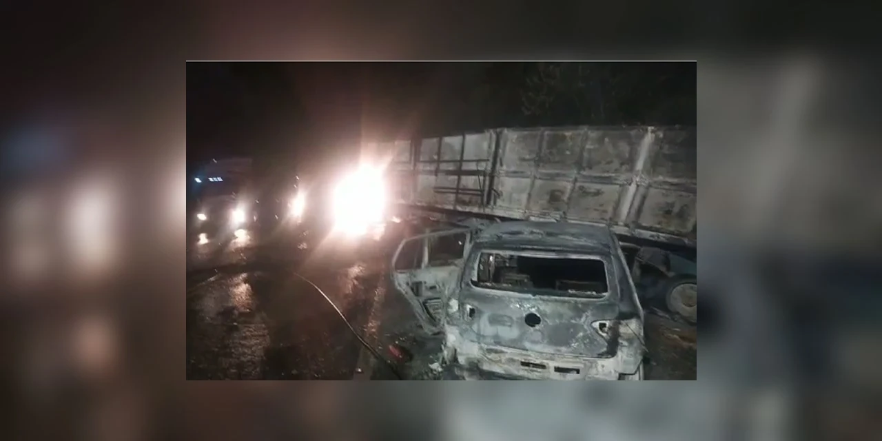 Batida entre caminhão e carros termina com veículos incendiados e um morto, em Ortigueira