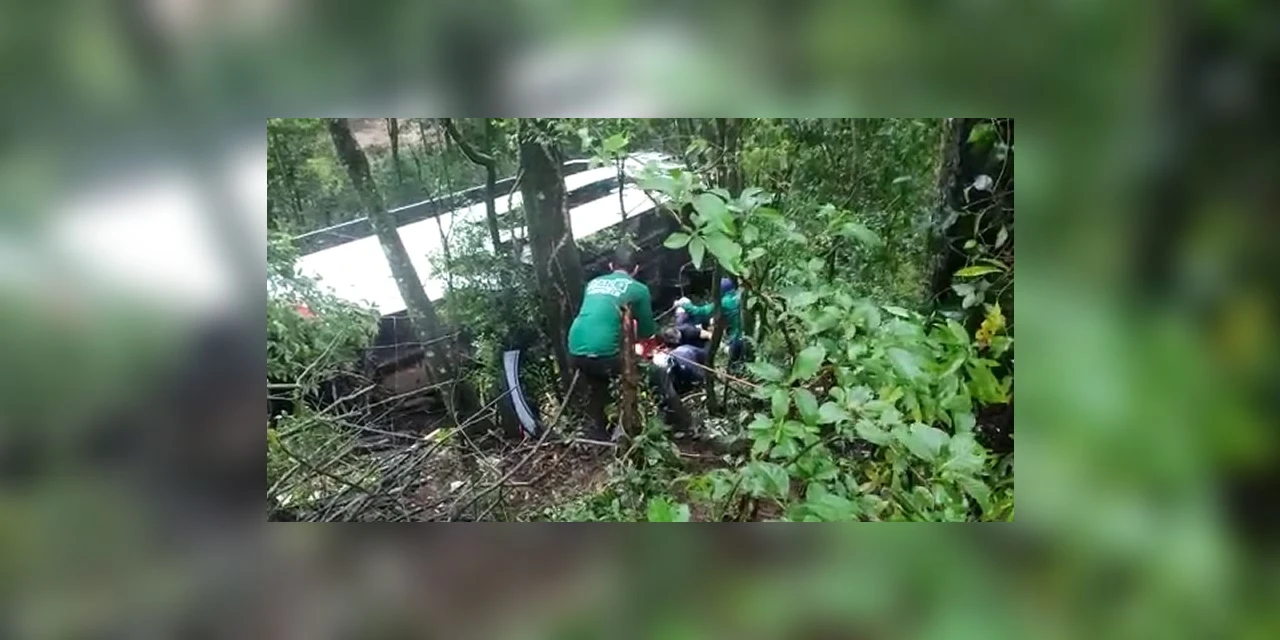 Ônibus cai em ribanceira após colisão com caminhão na BR 277