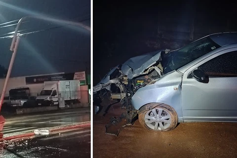 Carro desgovernado atinge semáforo na Visconde de Mauá, em PG