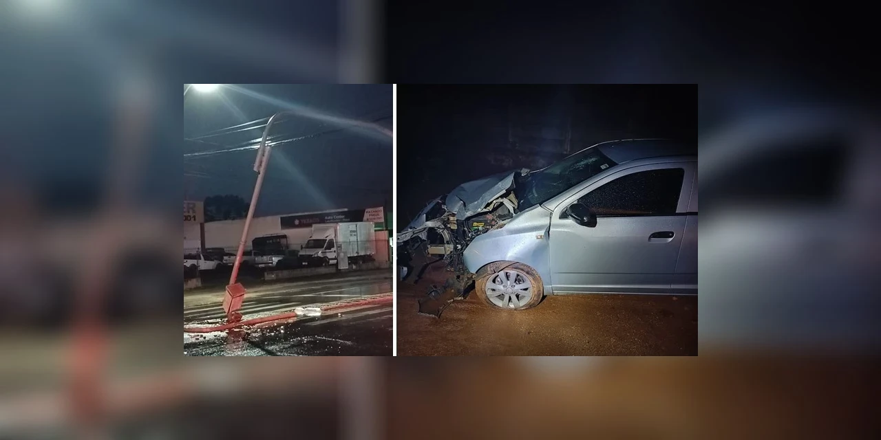 Carro desgovernado atinge semáforo na Visconde de Mauá, em PG