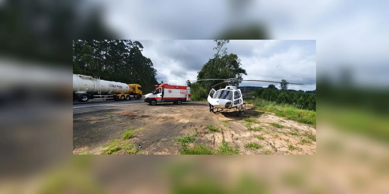Helicóptero do Samu é acionado para resgatar vítima de acidente em Imbaú