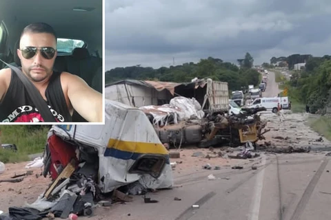 Vídeo mostra momento de colisão entre dois caminhões em Araucária; uma das vítimas é de Palmeira