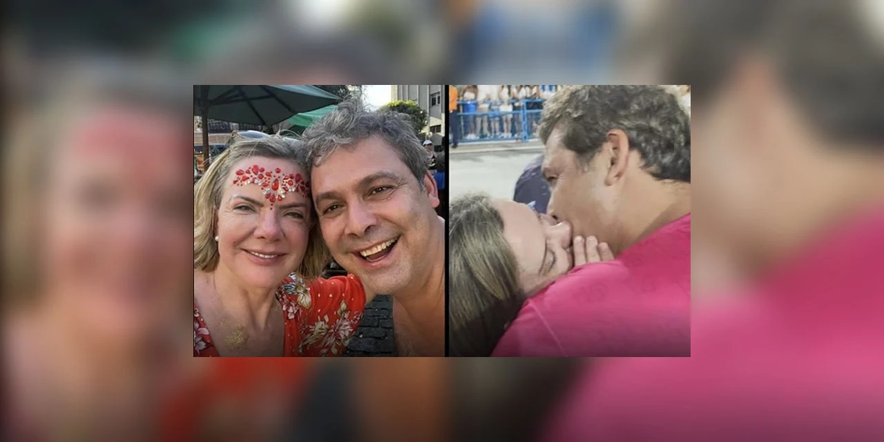 Gleisi Hoffmann desfila pela Portela e beija Lindbergh Farias na Sapucaí