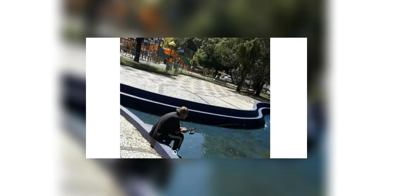 Homem é flagrado pescando no chafariz do Ponto Azul, em PG