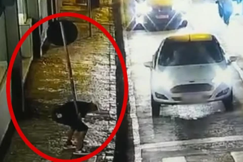 VIDEO: Guardas municipais prendem suspeito de furtar placa de trânsito no centro de PG