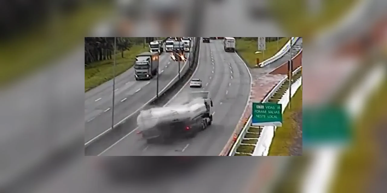 Vídeo – Caminhão carregado com óleo vegetal perde o freio e usa área de escape na BR-376