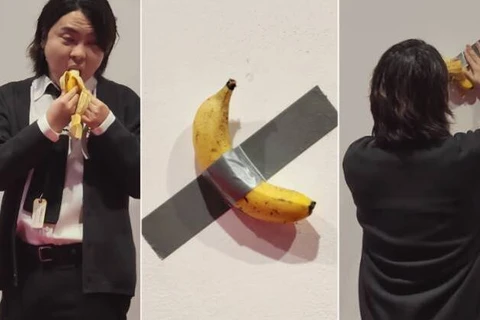 Estudante come obra de arte feita com banana avaliada em R$ 600 mil