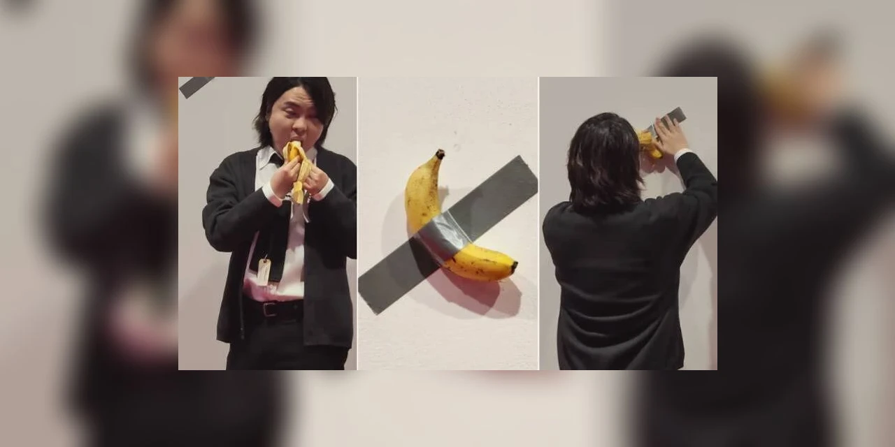 Estudante come obra de arte feita com banana avaliada em R$ 600 mil