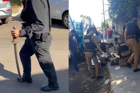 Homem invade júri com espada samurai, ataca policial e é baleado, no Paraná