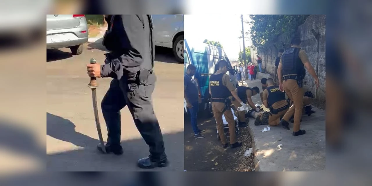 Homem invade júri com espada samurai, ataca policial e é baleado, no Paraná