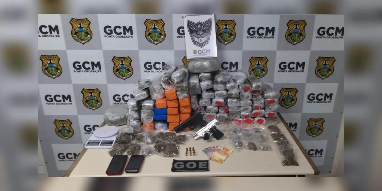 GCM apreende quase 50Kg de drogas com suspeito de tráfico, em Ponta Grossa