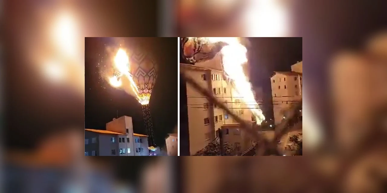 Balão em chamas cai em condomínio de Arujá (SP)