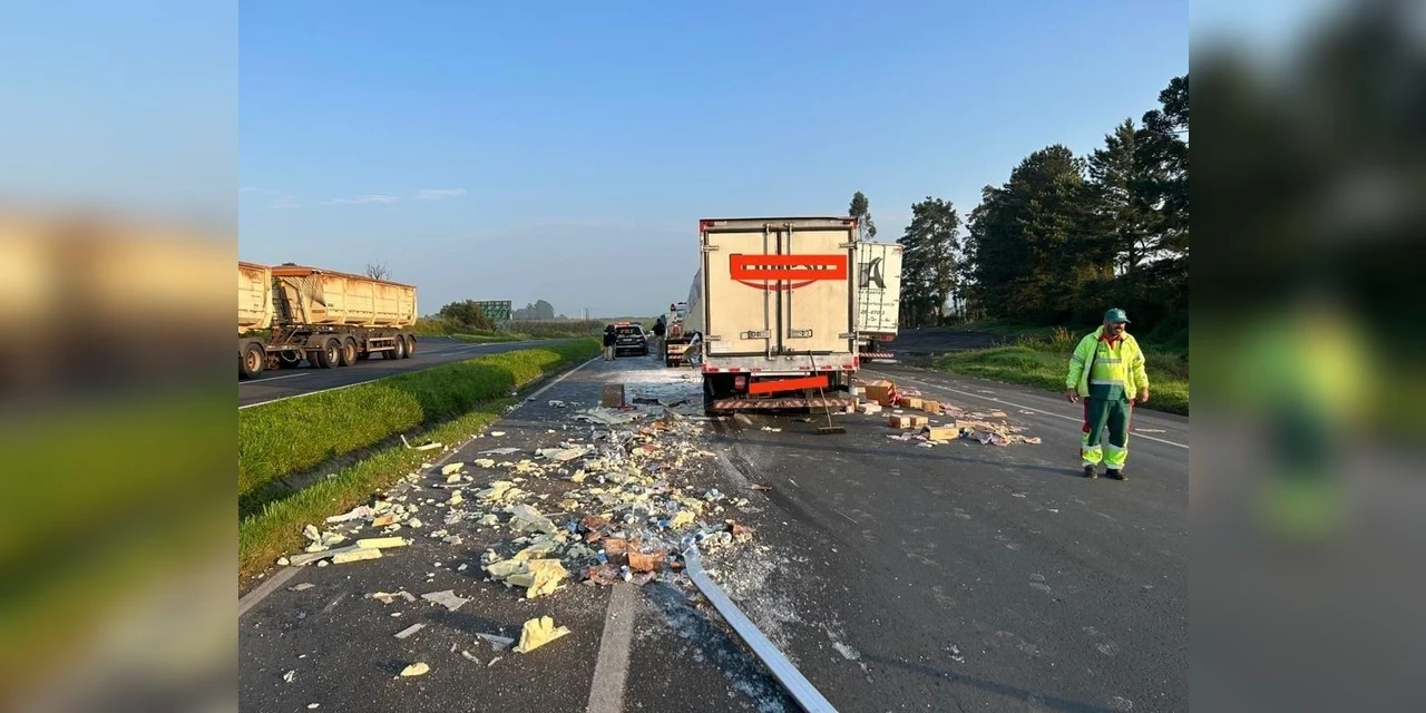 Colisão traseira entre dois caminhões deixa homem morto na BR-376, em Palmeira