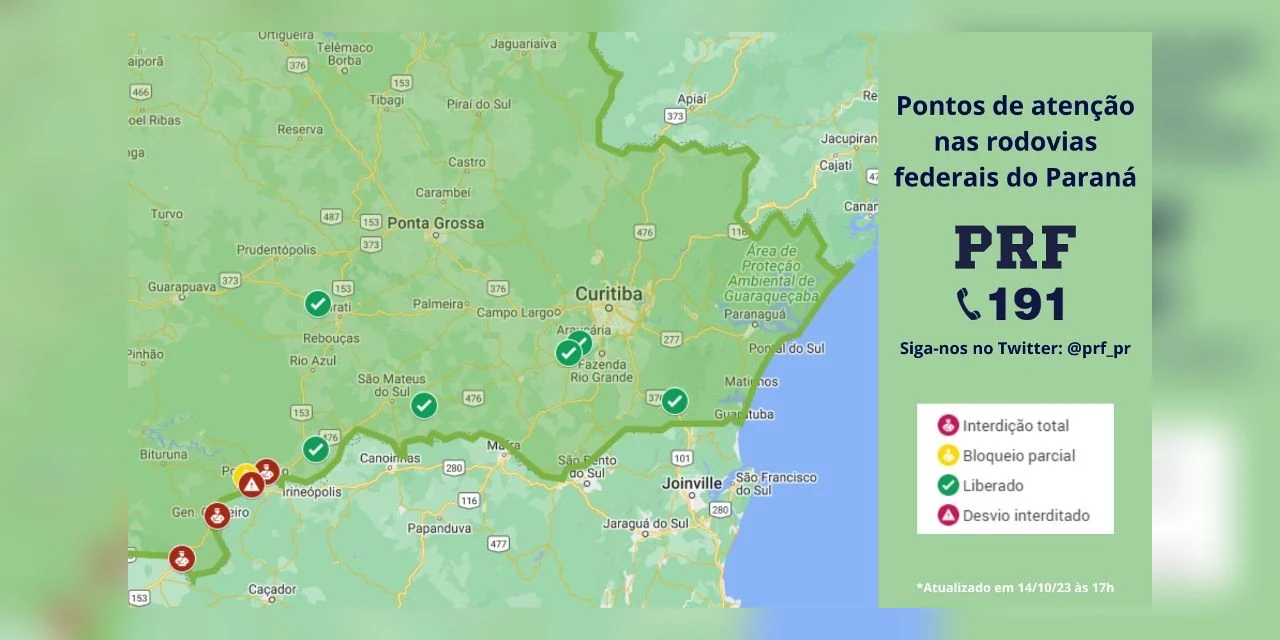 Atualização rodovias federais Paraná; saiba como estão