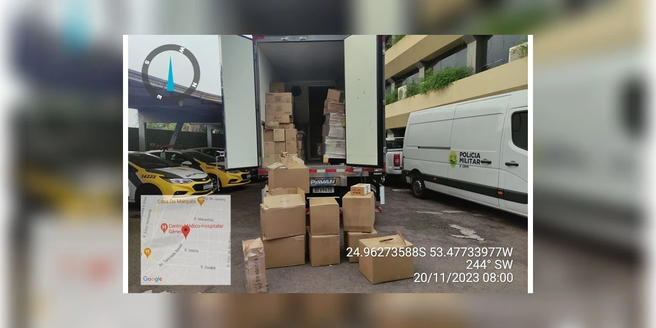 PMPR apreende caminhão carregado com mais de 2 mil celulares contrabandeados