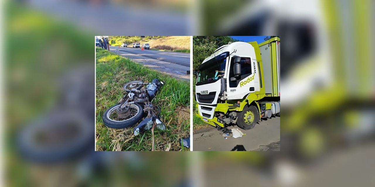 Colisão frontal entre motocicleta e caminhão termina em morte na PR-092, em Arapoti