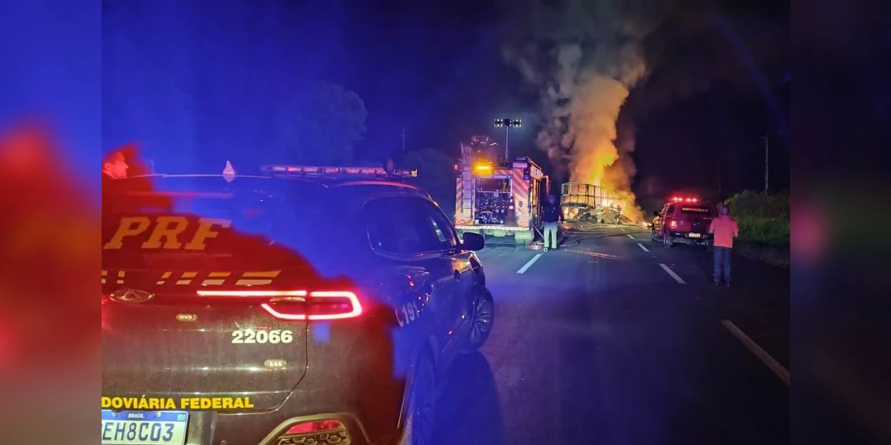 Motorista sofre queimaduras após acidente na BR 376 em Ponta Grossa