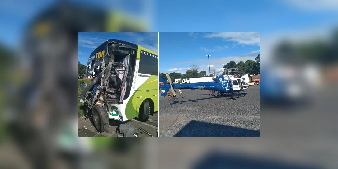 Grave acidente envolvendo ônibus de turismo mobiliza helicóptero do SAMU em Jaguariaíva