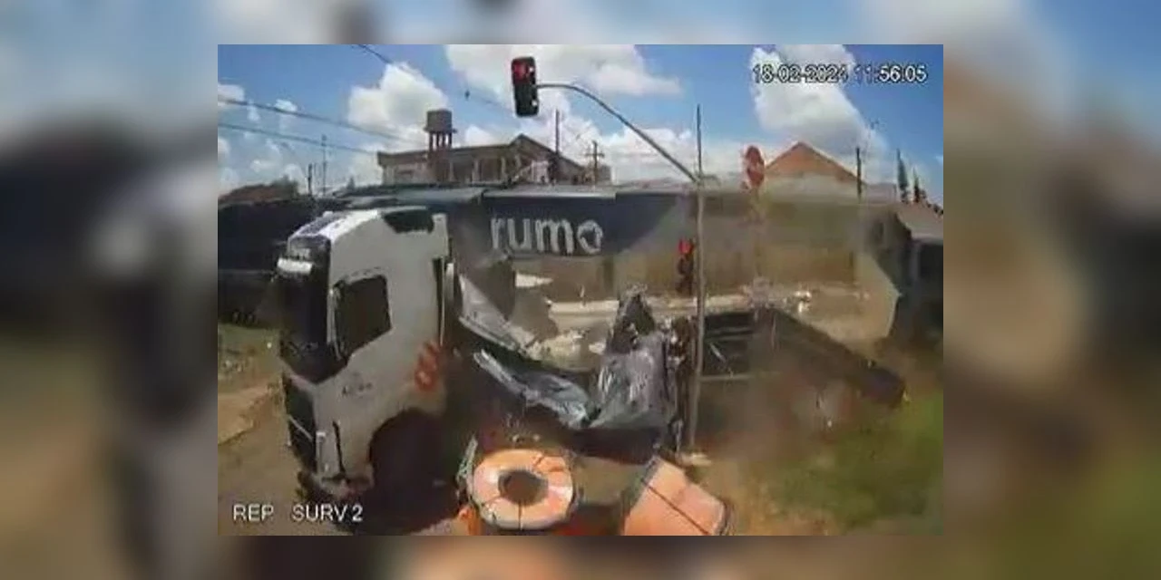Vídeo mostra acidente entre trem e caminhão em Rolândia