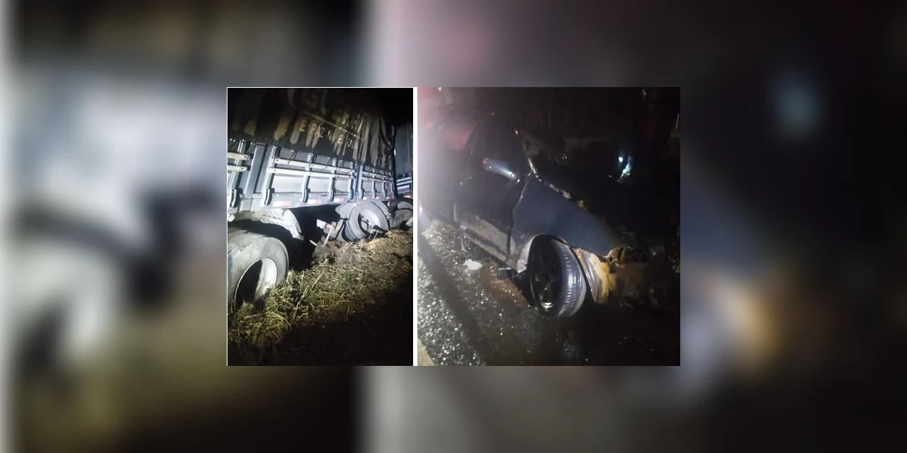 Colisão frontal entre automóvel e caminhão na PR-092 faz uma vítima fatal e deixa outras duas com ferimentos