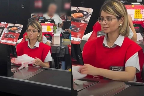 Caixa de supermercado surpreende por semelhança com a cantora Sandy em SC