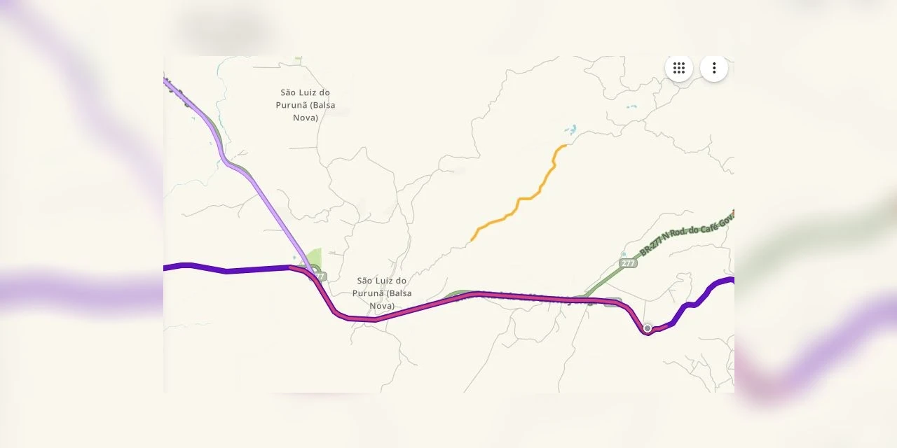 Acidente entre  Curitiba e PG bloqueia pista em São Luiz do Purunã