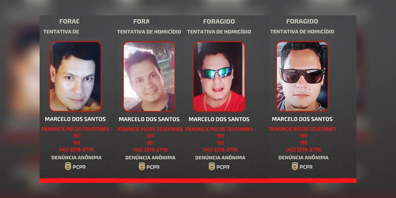 PCPR divulga foto de homem foragido por tentativa de homicídio em Ponta Grossa