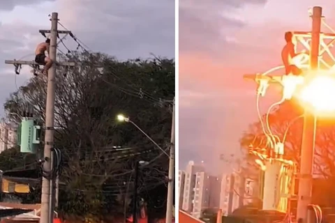 Homem em surto sobe em poste e morre após levar várias descargas elétricas; imagens fortes!