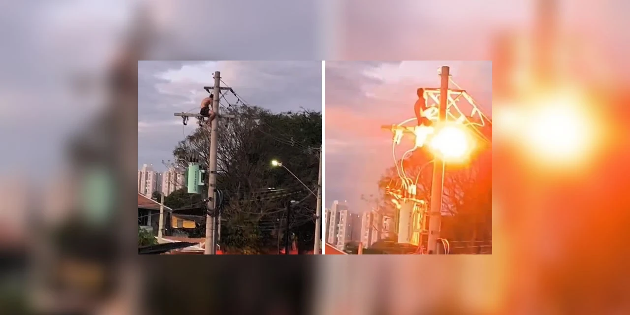 Homem em surto sobe em poste e morre após levar várias descargas elétricas; imagens fortes!