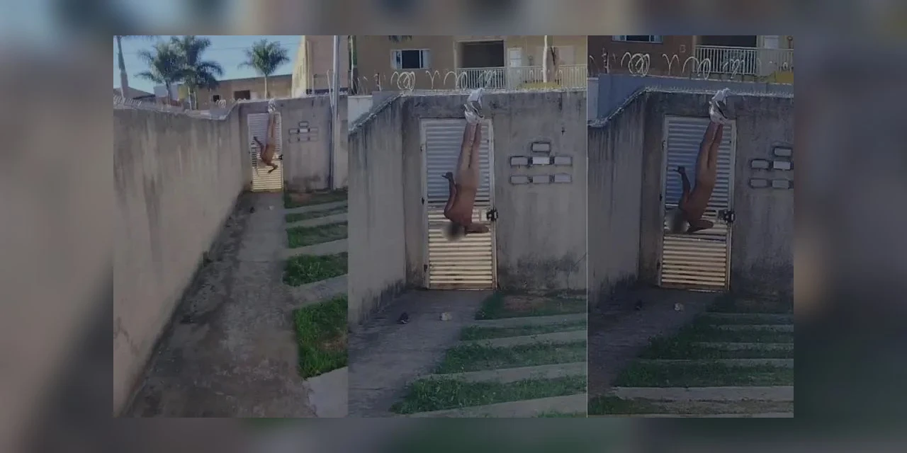 Homem fica nu e pendurado pelas calças ao tentar invadir casa da ex; assista!