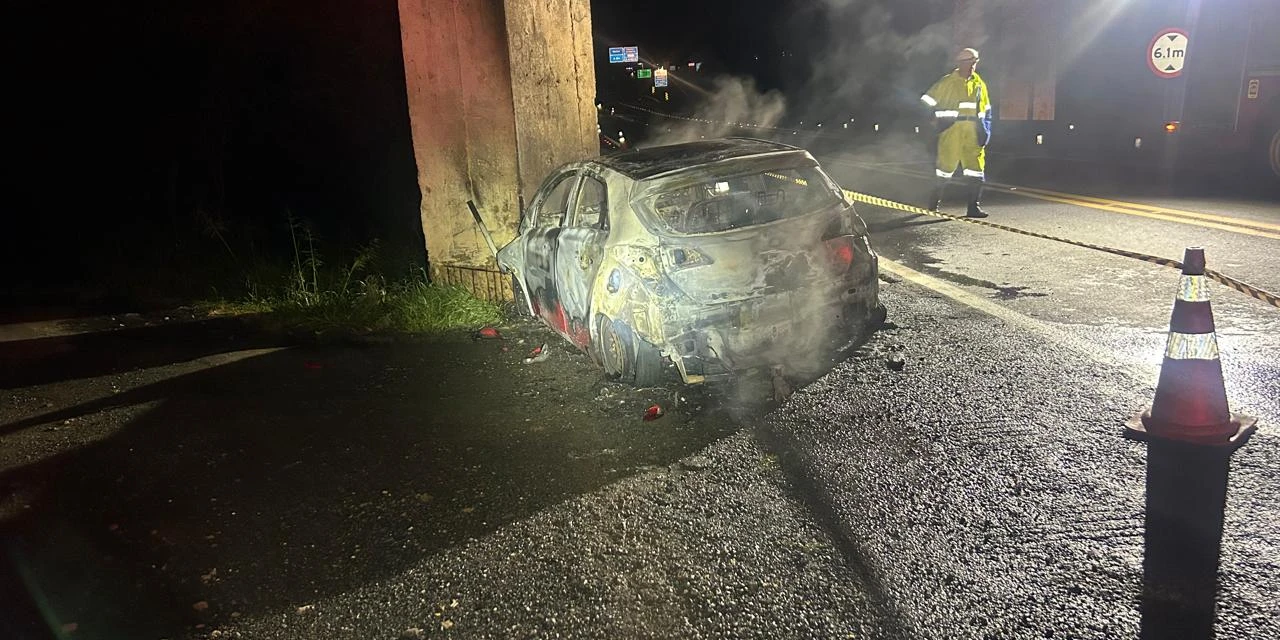 Motorista morre carbonizado após bater em pilar na BR-277, em Porto Amazonas 